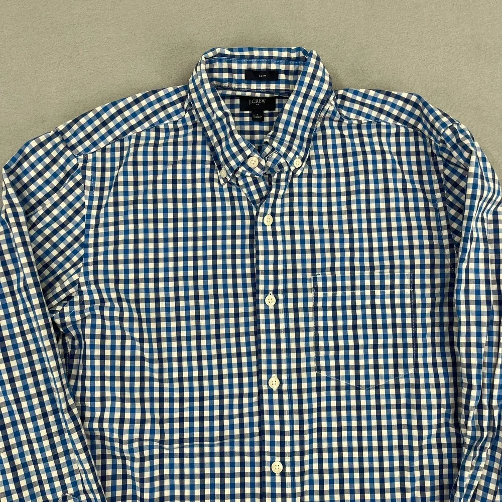 J.Crew Mens‎ Slim Fit Gingham Button Down Shirt Blue White Size S